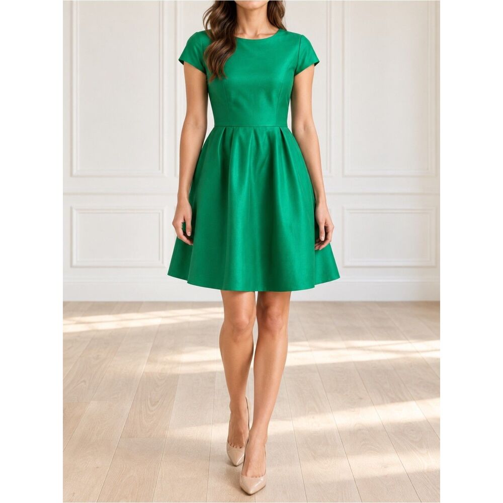 Shabby Apple Dress Size 0/2 Kelly Green Taffeta Fit Flare Cocktail Party Retro